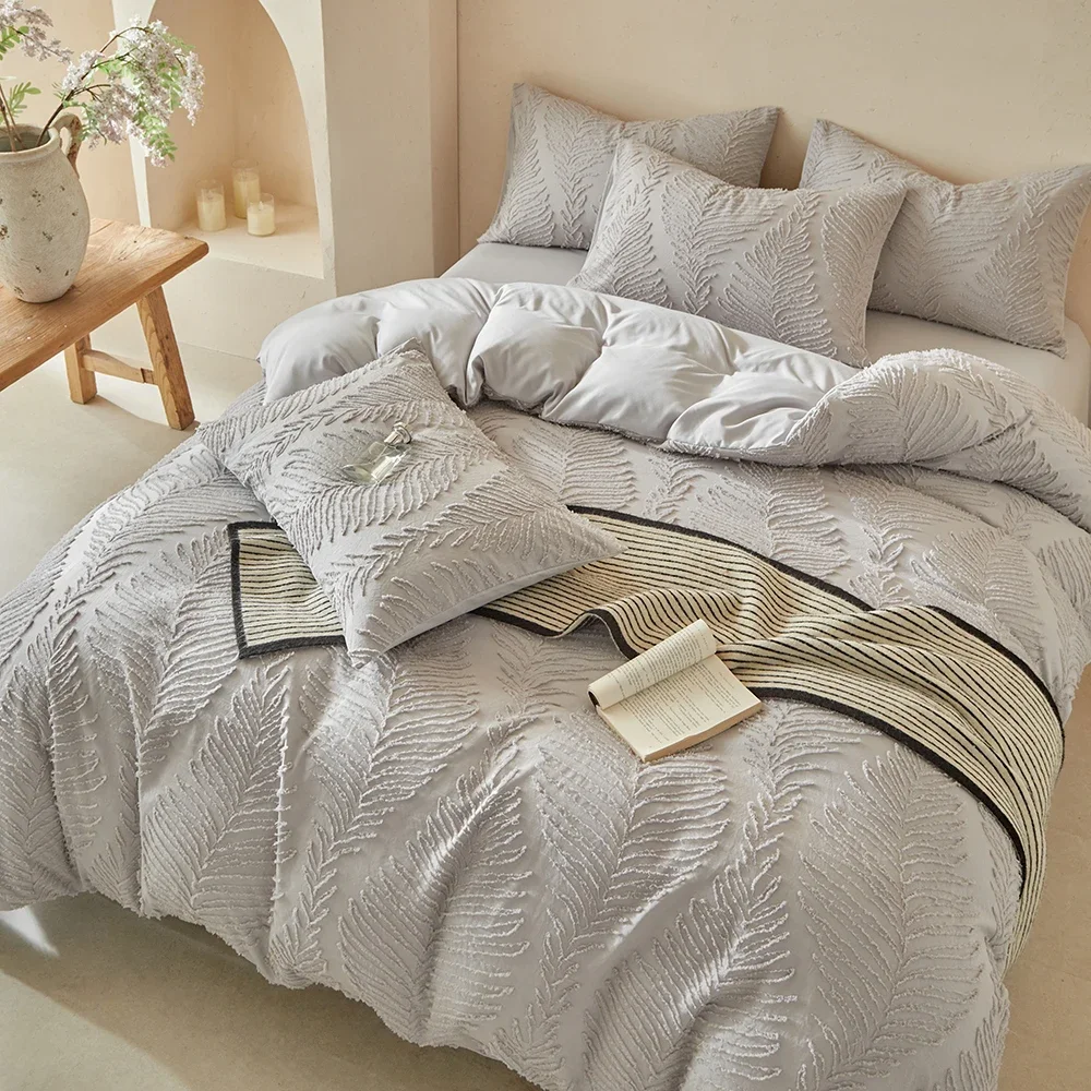 New Needle Leaf Cutting Flowers Duvet Cover Set Queen Solid Soft Bedding Set Comfortable Durable Blanket Cover and Pillowcases