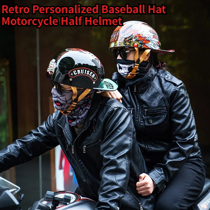 

Vintage Motorbike Half Helmet with Built-in Lens , Baseball Cap Riding Racing Moto Helmets,Summer Electric Bike Safety Cap