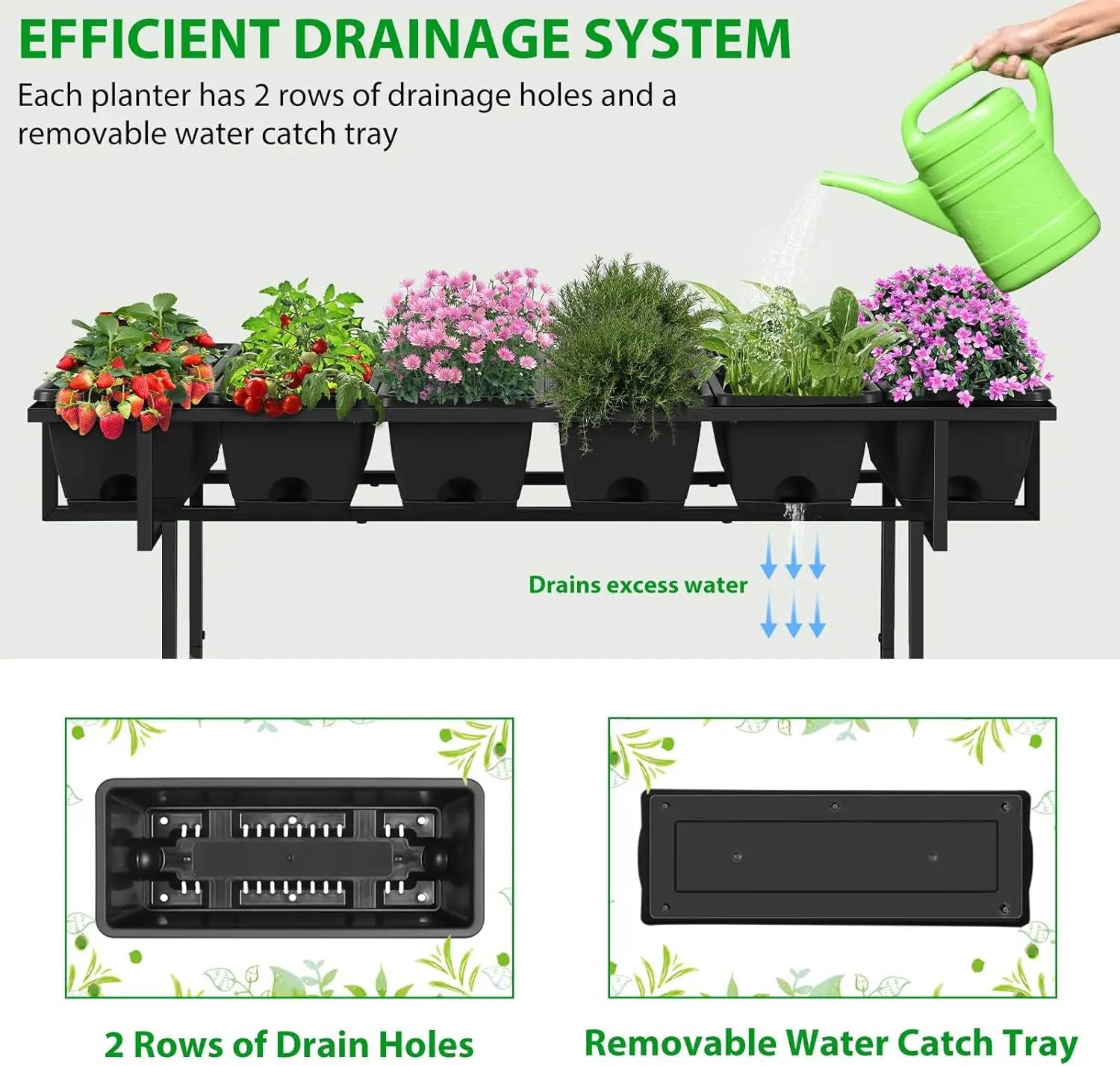 Raised Garden Bed with Legs 43x17x29 in Elevated Planter Box with Storage Shelf and Wheels for Vegetables Herbs Flowers view 3