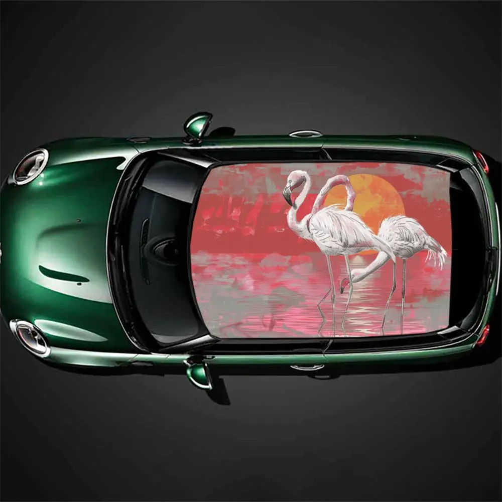 رسمت الأبيض فلامنغو طباعة سقف السيارة ملصق التفاف سباق SUV اكسسوارات السيارات التعبئة والتغليف البلاستيكية غطاء السيارة الرسم ملصق مائي الديكور