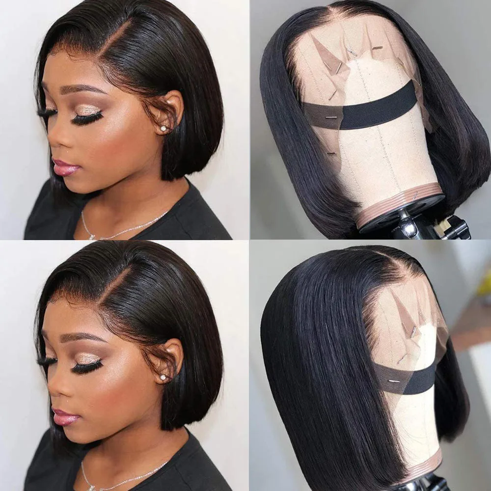 8 inch straight Bob Wig Human Hair Short  Bob Wig 4x4 straight Bob Lace Closure Wigs Brazilian 180% Density 13x4 Lace Wig