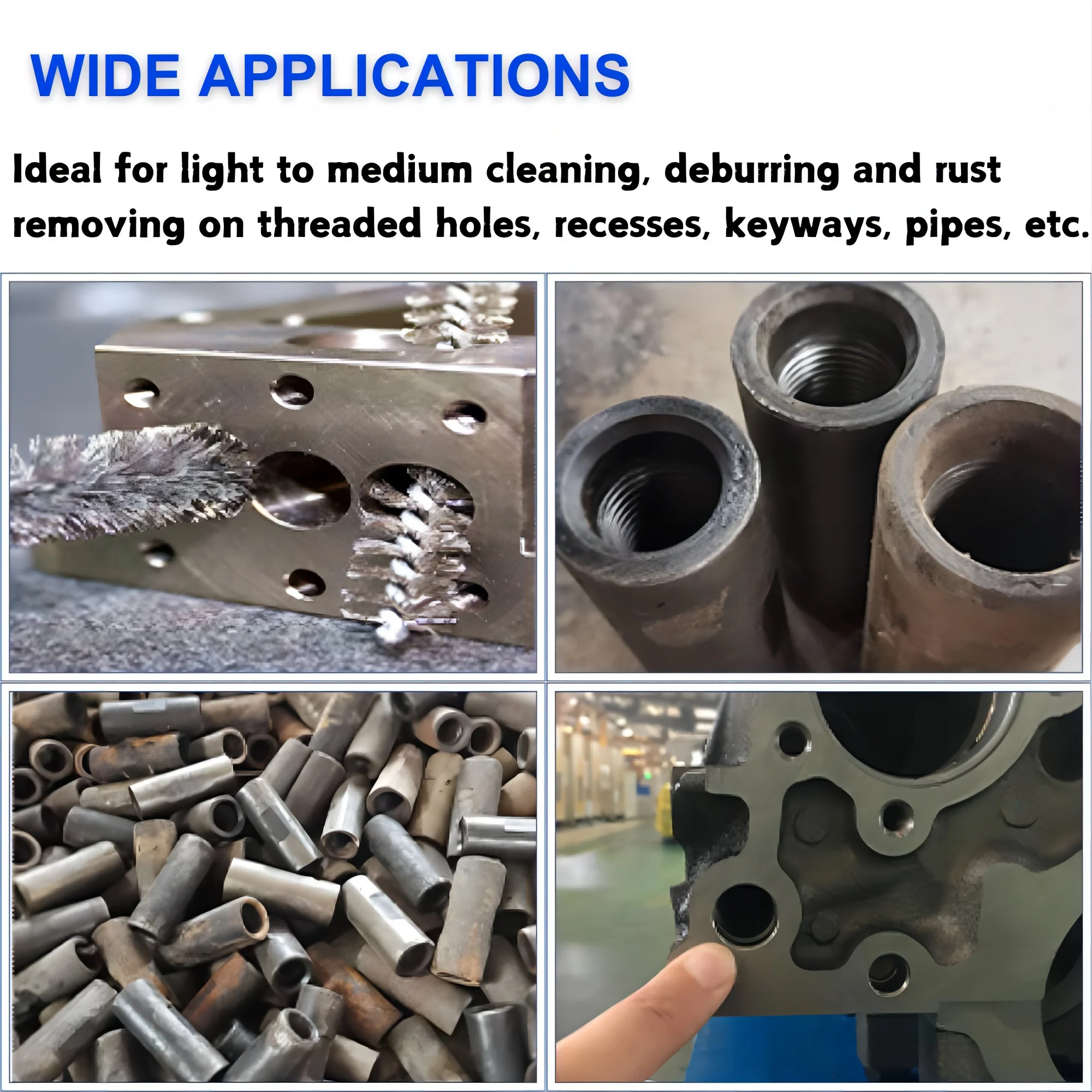 Stainless Steel Power Wire Pipeline Brushes Automatic Hand Use Bore Hole Cleaning Rust Removal Welds Slags Deburring Drill Tools