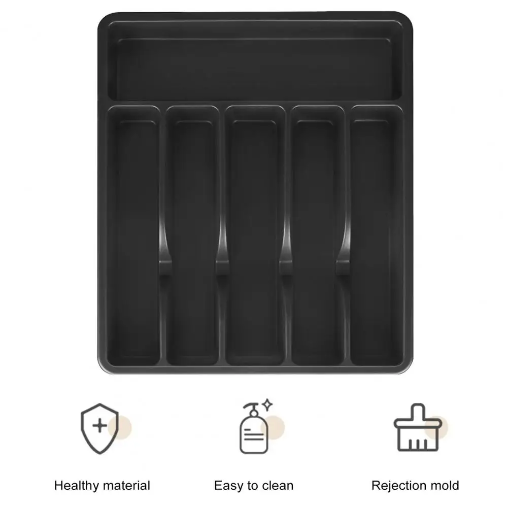 Cutter Storage Box Cutlery Drawer Organizer Tray 6 Compartment Plastic Utensil Storage Box Kitchen Flatware Divider for Forks