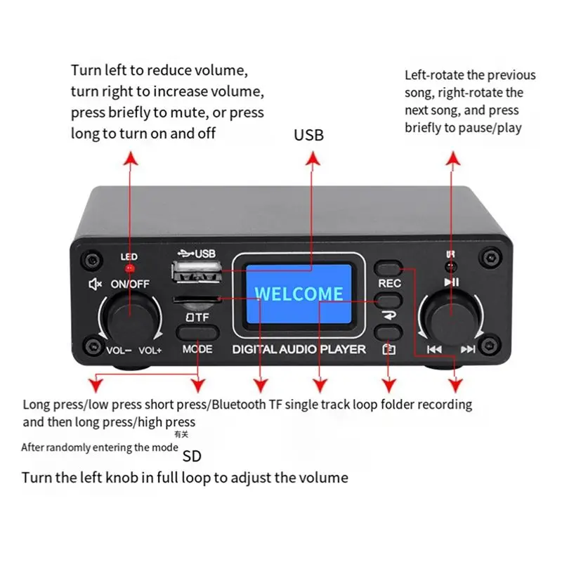 Delicate Texture-Bluetooth Audio Decoding Board Hifi Stereo Bluetooth Amplifier USB/SD/AUX/Optical/Bluetooth Player Blue