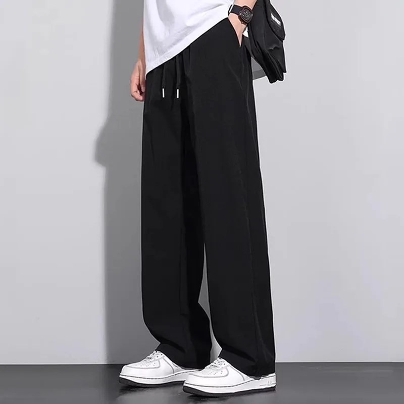 

Summer Men's Ice Silk Pants Thin Sport Casual Loose Trendy Drape Qui Dry Bla Straight Leg Long Trousers Youth Faion