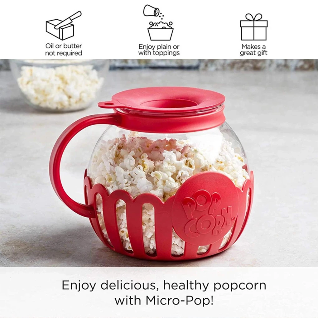 Non-deformable Microwave Popcorn Popper Long Service Life Protective Lid Anti-scalding Handle Glass red