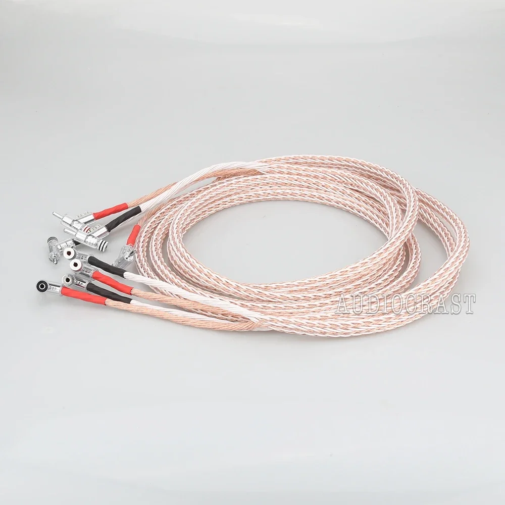 High Quality 12TC Audiocrast HI-End 7N OCC Copper Audiophile Speaker Cable with right angled banana plug loudspeaker cable