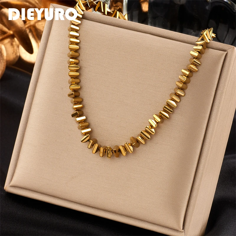 DIEYURO 316L Stainless Steel Gold Color Triangle Necklace For Women Simple Geometric Chain Girls Jewelry Party Gifts Bijoux