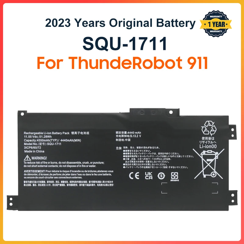 بطارية كمبيوتر محمول لأجهزة ThundeRobot ، SQU-1711 ، 911 Air ، 911ME ، 911MT ، 911S ، G7000M ، G8000M ، SQU-1718 ، 11.55V ، 4440mAh