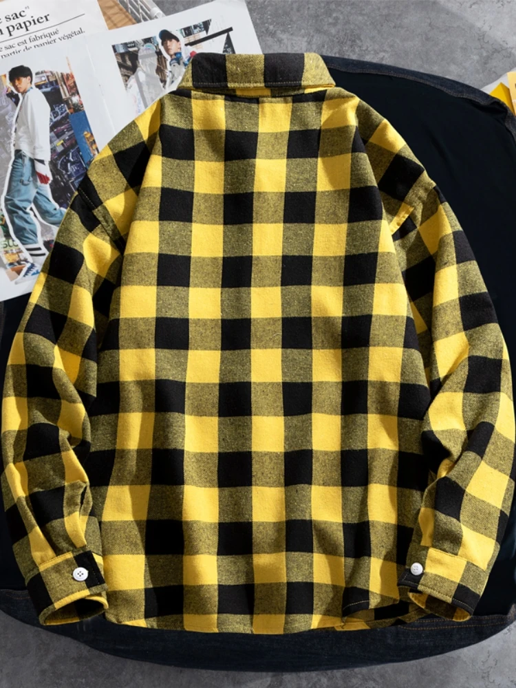 Large Size 9xl 8xl Cotton Plaid Shirts Men Oversized Long Sleeve Single Breasted Shirt Korean Style Vintage Streetwear Clothes