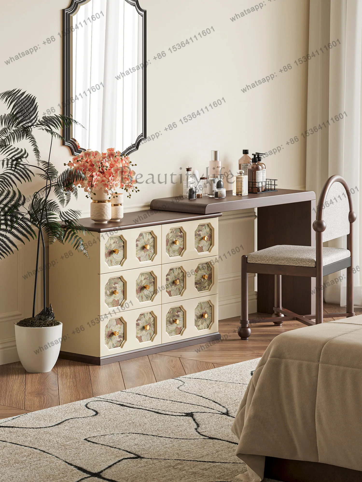 Medieval pattern multi-functional design dresser household bedroom bedside dressing table