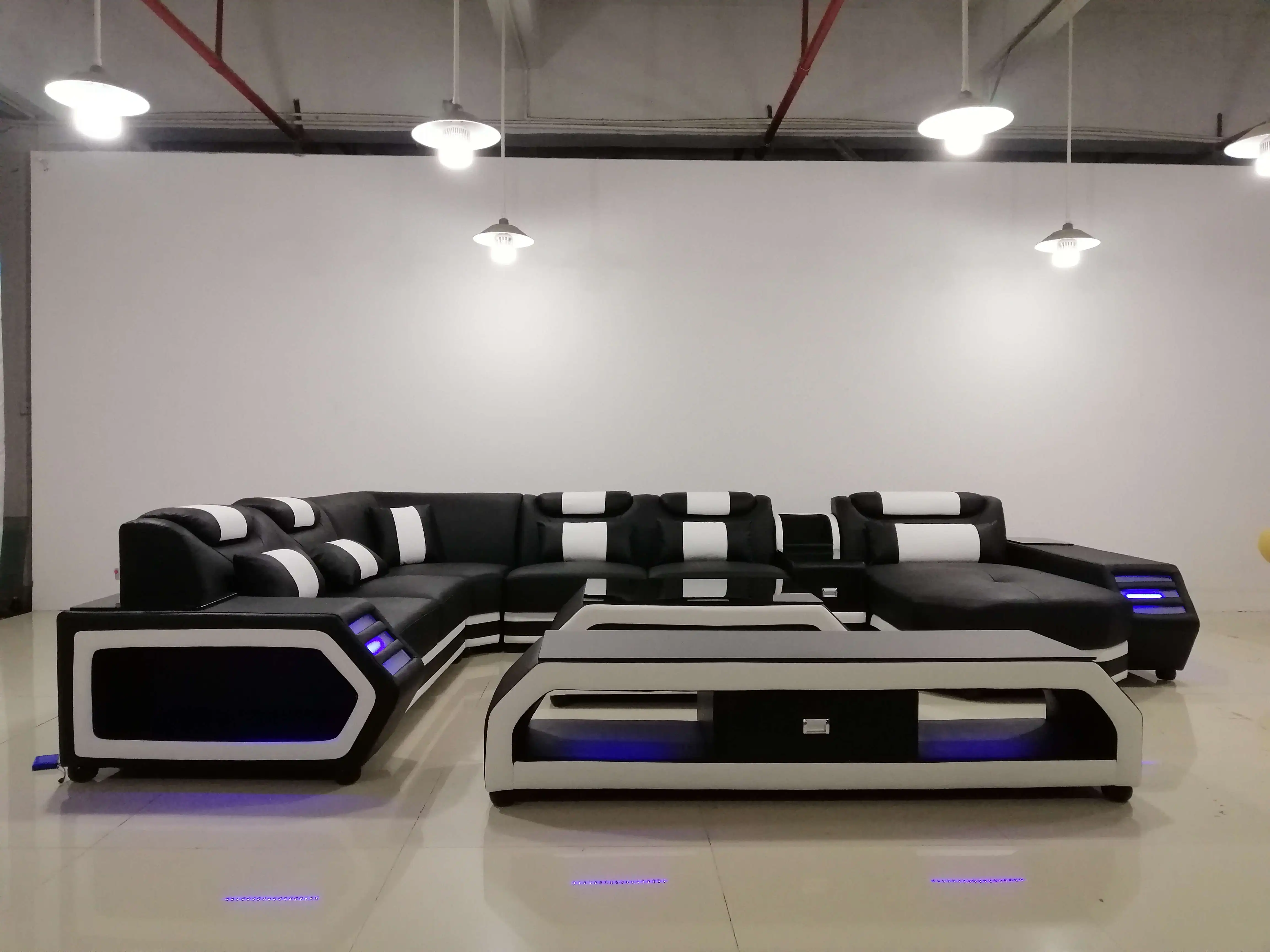 For Modern American Leather LED Sofa With USD Charger Music Player  Living Room Sofa Sets