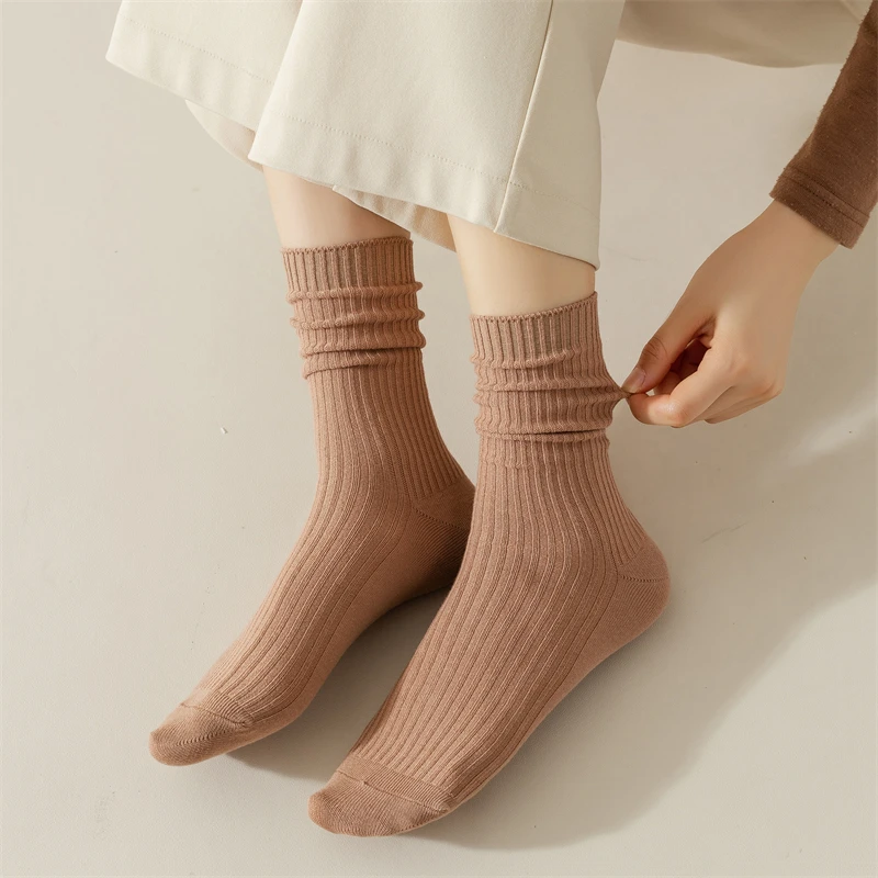 Women Socks Long Casual New Autumn Warm Plain Absorb Sweat Sport Girls Cotton Socks Solid Color Korean Style School Breathable