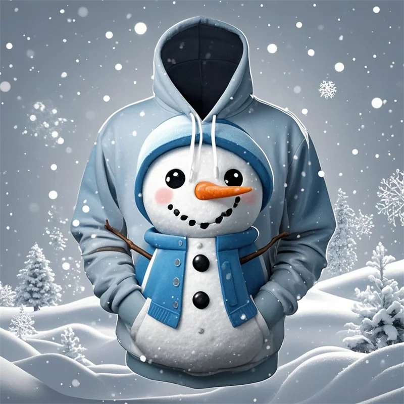 Christmas Hoodies Snowman 3D Print Sweatshirts  For Men Women Long Sleeve Y2k  Streetwear Oversized Pullovers Tops Kids Clothing