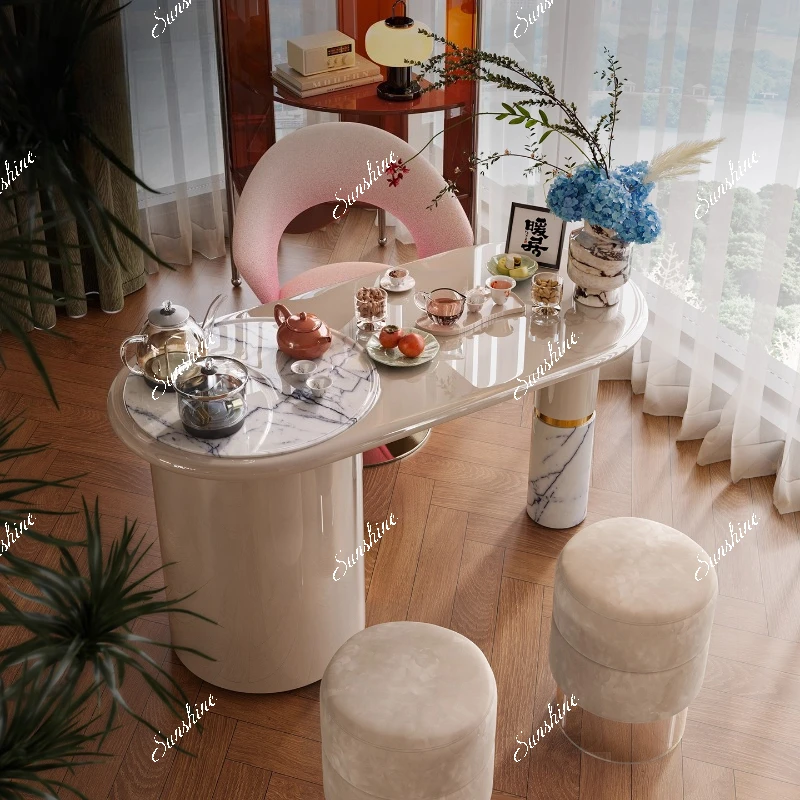 

Living room household balcony tea table light luxury modern cream style luxury stone desk