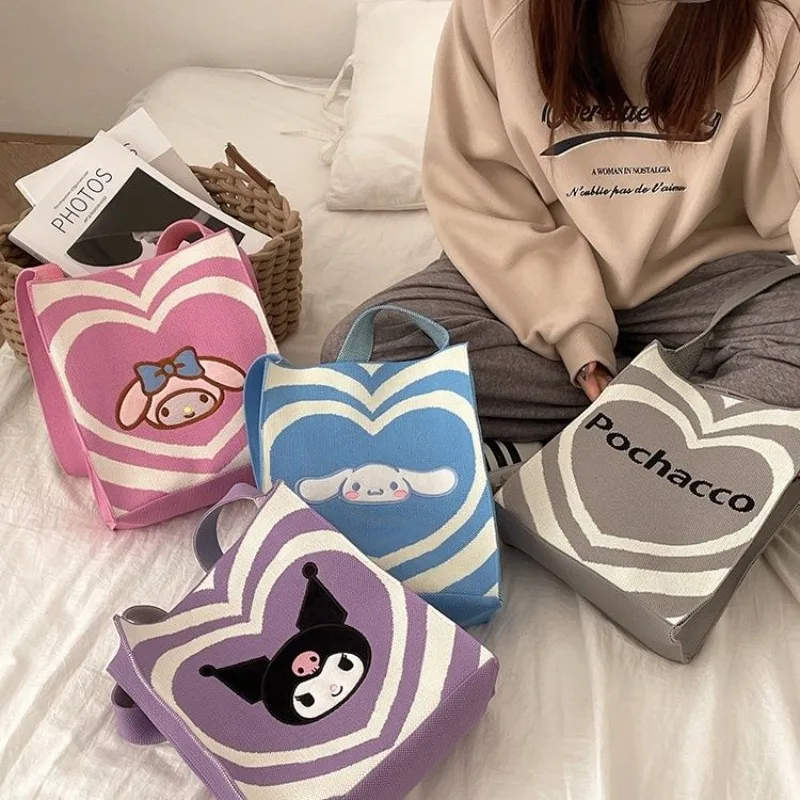 

New Sanrio Cute Kuromi My Melody Cinnamon Roll Tote Bag Large Capacity Shoulder Pad Cartoon Casual Lightweight Shoulder Bag Gift