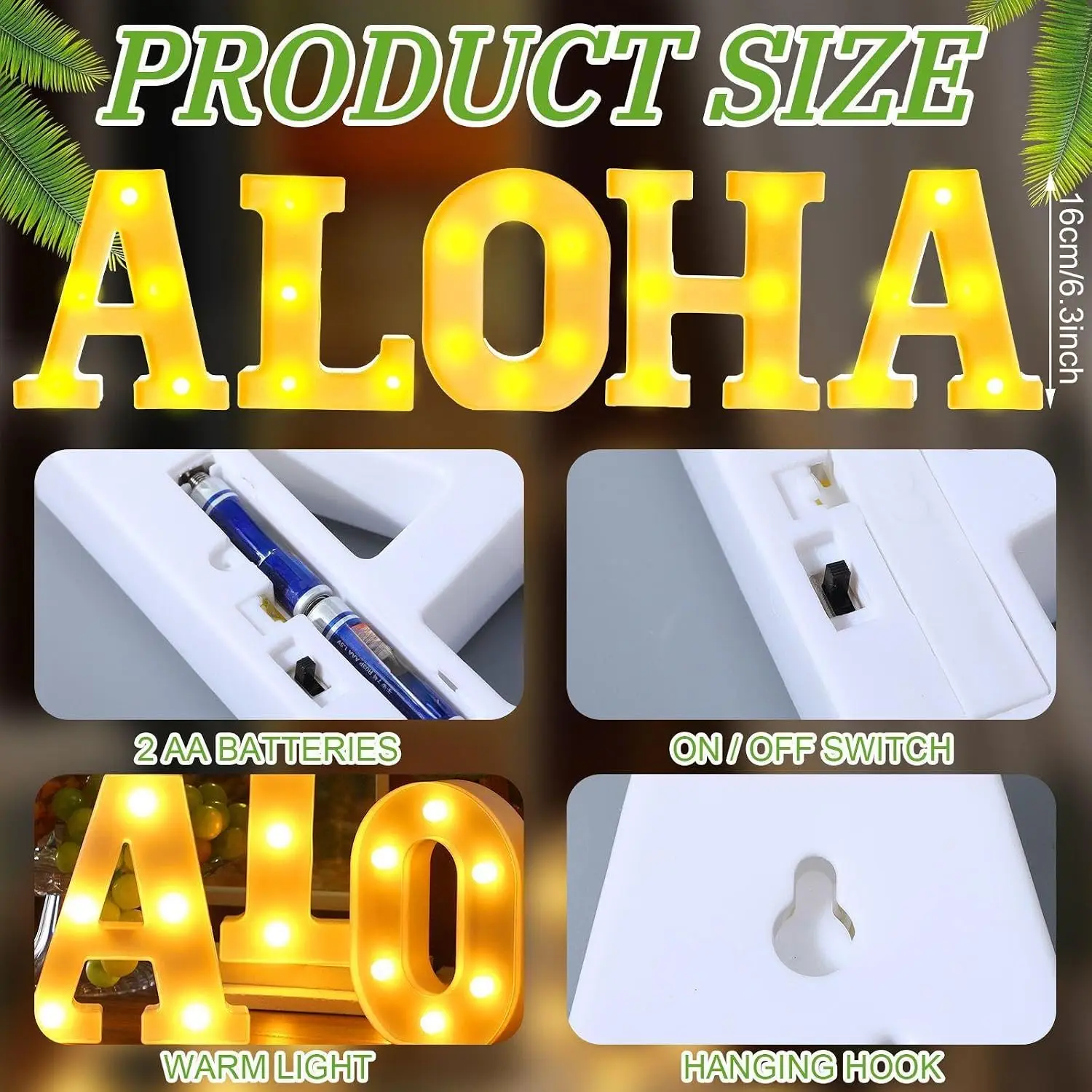 ALOHA LED Letter Light Sign Warm White Marquee Alphabet Lamp for Hawaiian Party Bar Bedroom Luau Tropical Decor Holiday Gift
