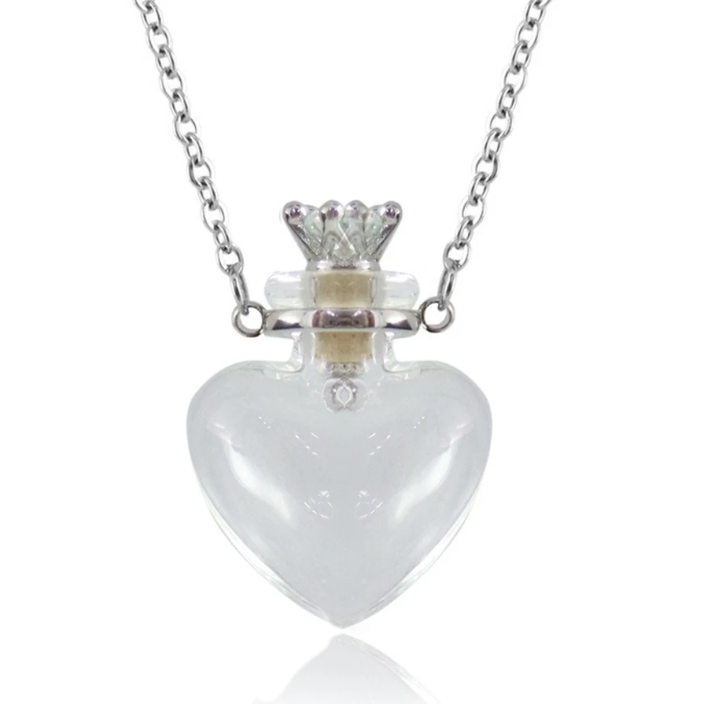 IVYRISE Transparente herzförmige Glasanhänger Parfüm ätherisches Öl Wunschflasche Frau frische süße Halsketten Schmuck Geschenk – Detail 1