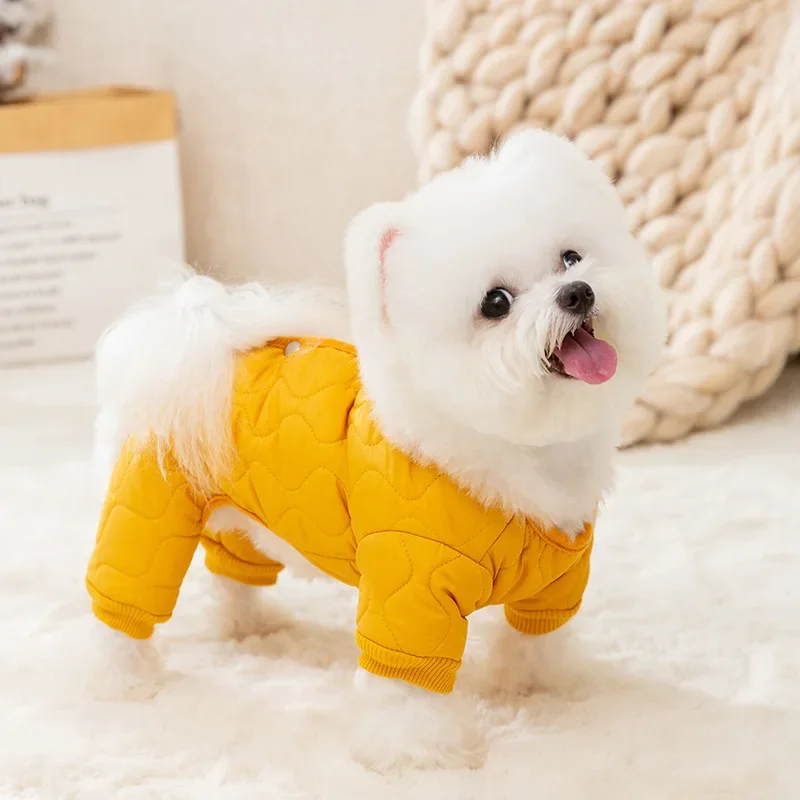 Japan and South Korea Simple Four Legged Cotton Coat Winter Thickened Down Jacket Warm Dog Clothes Teddy Jumpsuits Pet Clothes