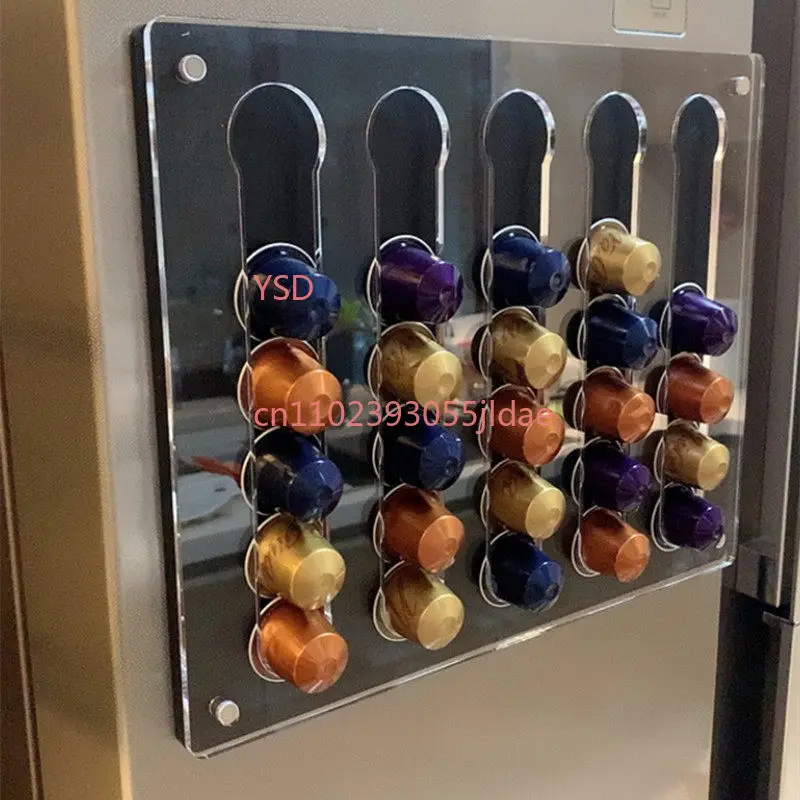 coffee capsule storage display stand acrylic magnetic wall-mounted 35 capsules