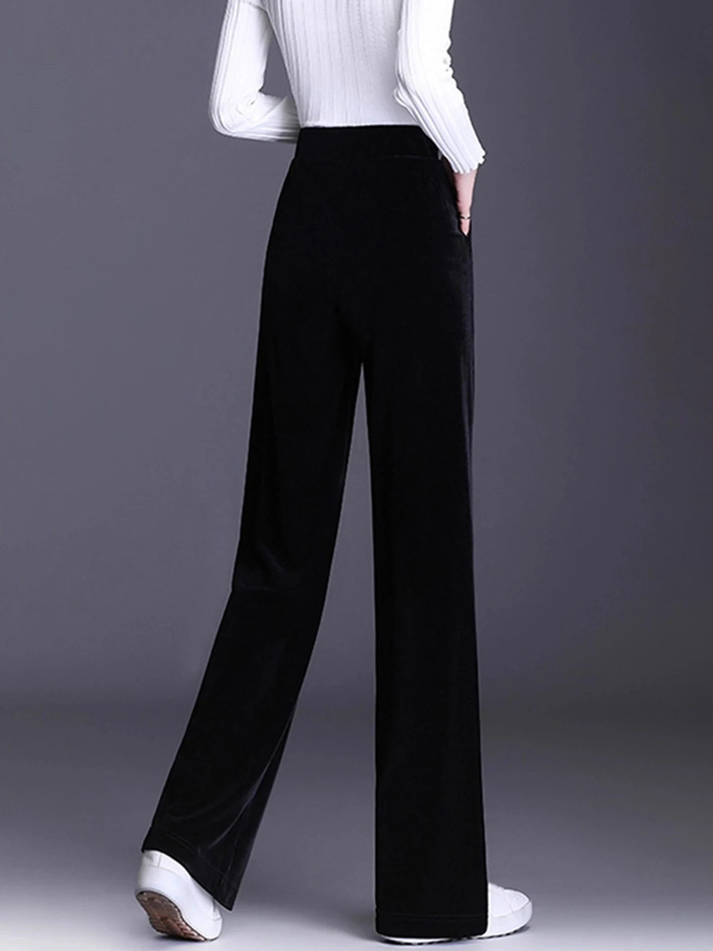 シルクベルベットワイドレッグパンツ レディース スリムフィット ドレープ ハイウエスト 春秋新作 裏地付き カジュアル ストレートレッグ...