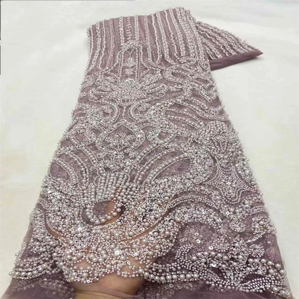 2024 New African Nigerian French High Quality 2024 Hot Sale Lace Fabric With Beads Sequins Bride Party Wedding Embroiderg Dress