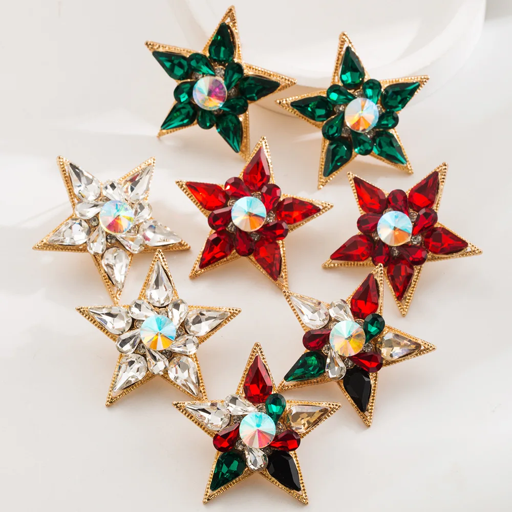 New alloy diamond-encrusted five-pointed star earrings women's light luxury exaggerated full of diamonds high-end party ear jewe