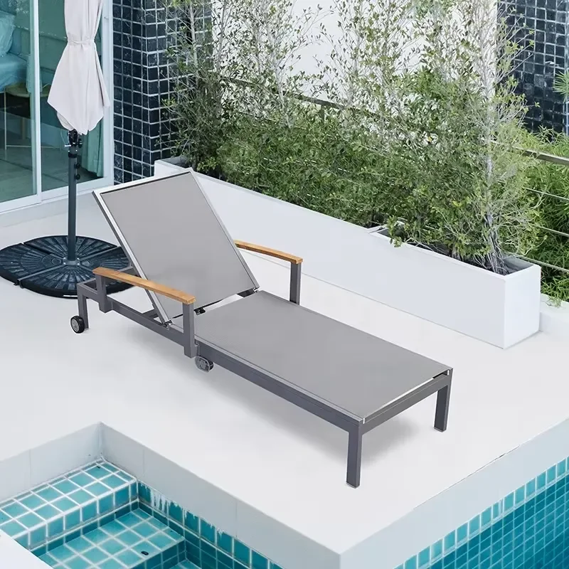 Modern Outdoor Pool Aluminum Sun Lounger Furniture Garden Exterior Teslin Lounger Chairs with Wheels