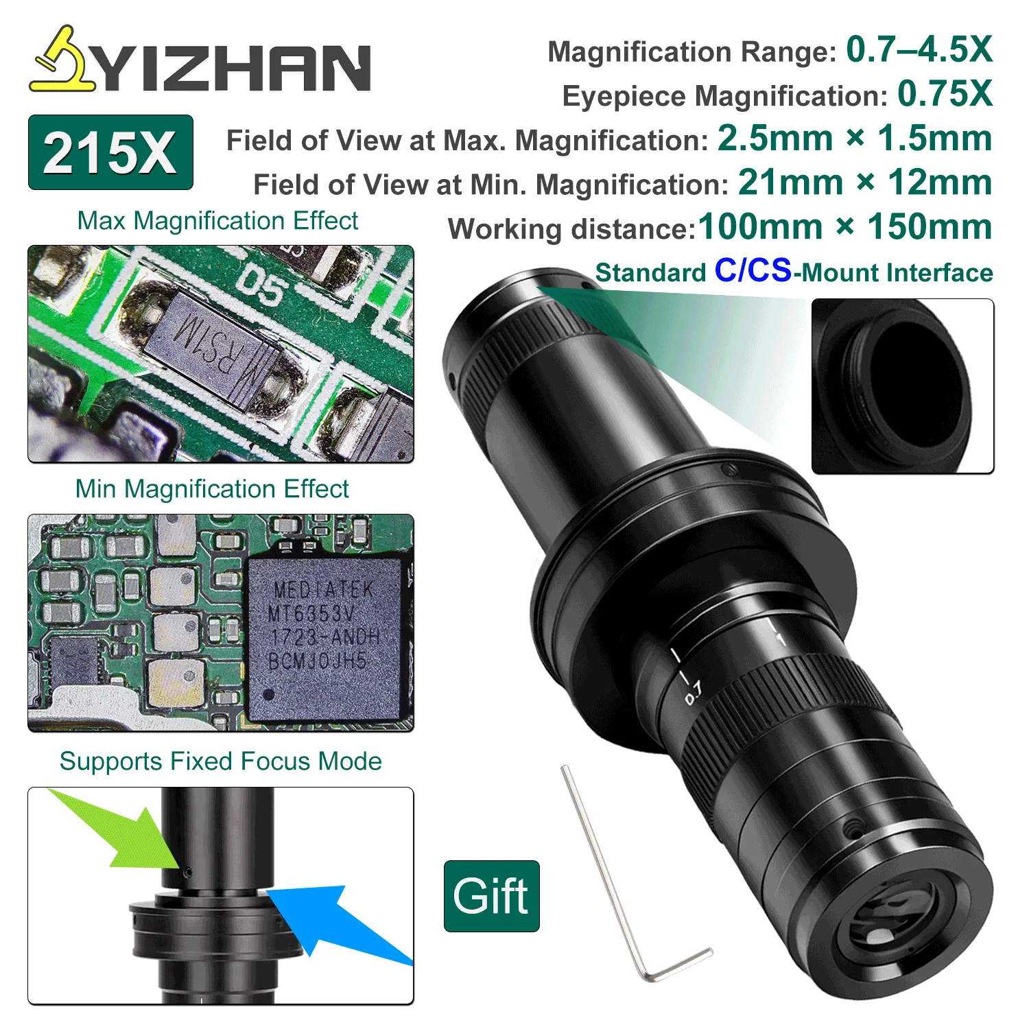 yizhan-1-215x-adjustment-microscope-lens-standard-c-cs-mount-07-45x-optical-lenses-15cm-distance-supports-fixed-focusoriginal