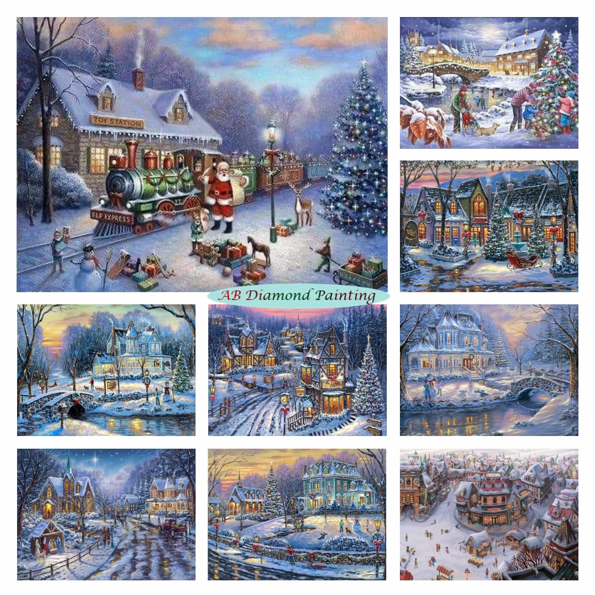 Christmas Village Tree Santa 5D AB Diamond Art Painting Snowman Landscape Diamond Embroidery Cross Stitch Kits Home Decor Hobby