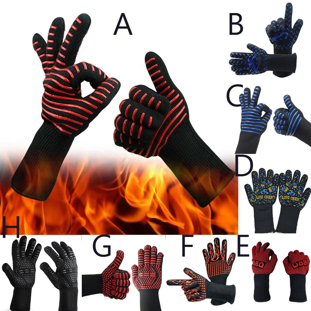 BBQ Microwave Oven Gloves High Temperature Resistance Barbecue Mitts 800 Degrees Fireproof Anti Heat Insulation Glove for Baking