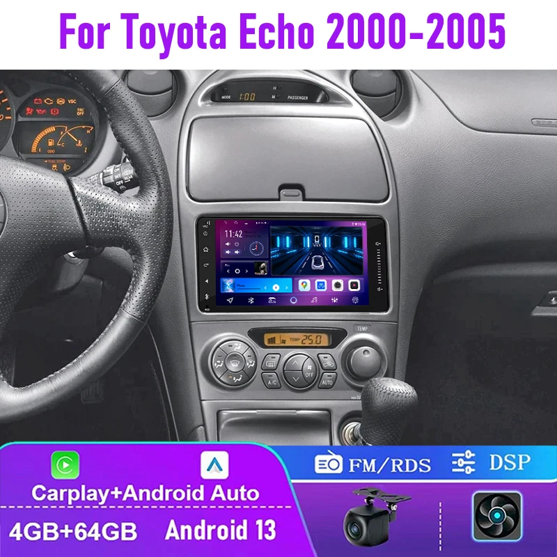 

7'' 4+64GB For Toyota Echo 2000-2005 Car Radio Wireless Apple Carplay Android 13 Auto Head Unit FM GPS Navi