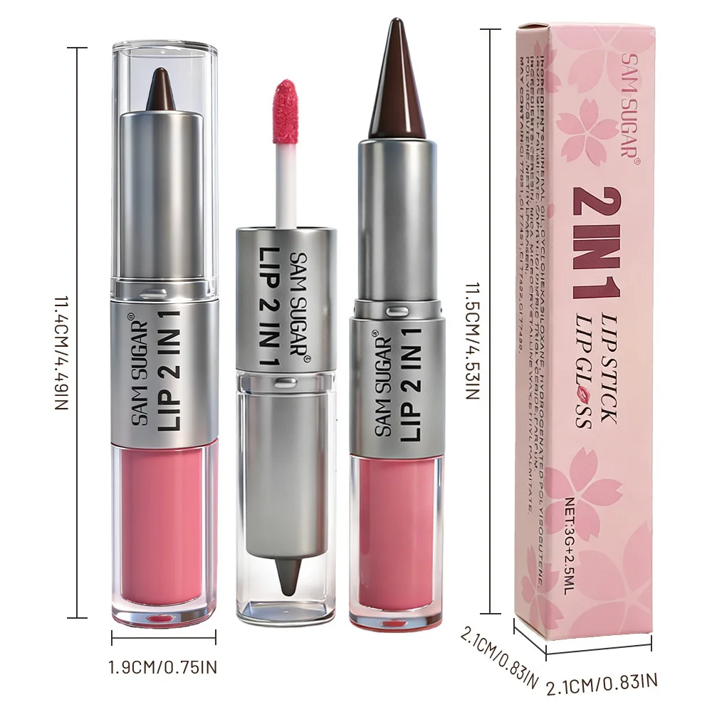 2 in 1 Lip Liner & Lip Gloss, Dual Ended Hydrating Non Stick Lipstick, Matte Velvet Outline Crayon with Shiny Plumping Lip Glaze - view 5