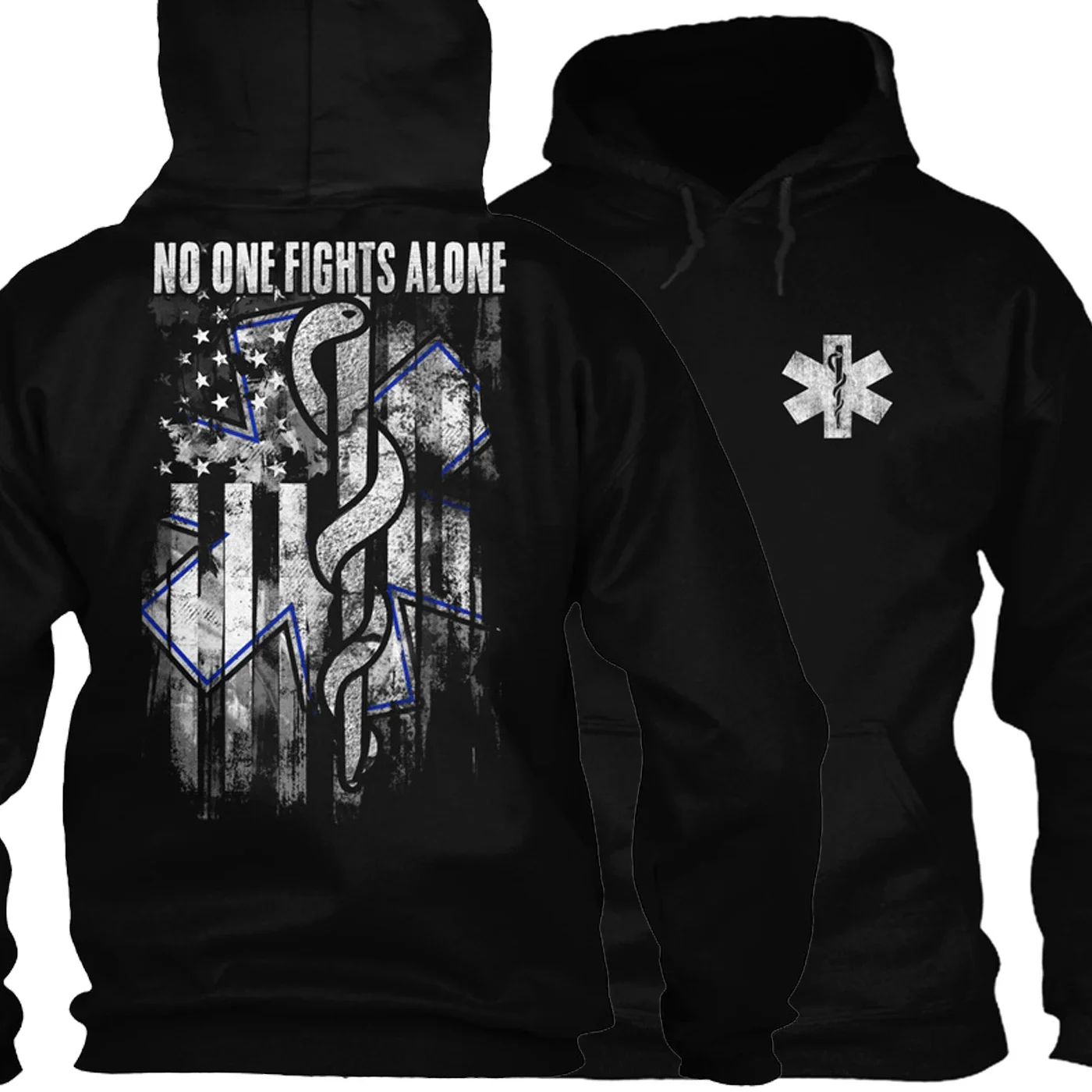 

EMS: No One Fights Alone | USA Flag Star of Life Paramedic Pullover Hoodie New 100% Cotton Comfortable Casual Mens Sweatshirts