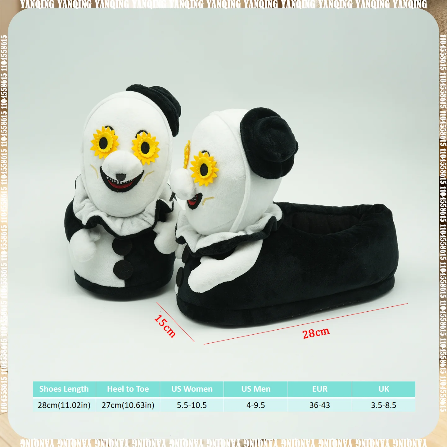 YanQing Cartoon Clown Plush Slippers Horror Stuffed Slipper Women Men Soft House Shoes Birthday Gifts