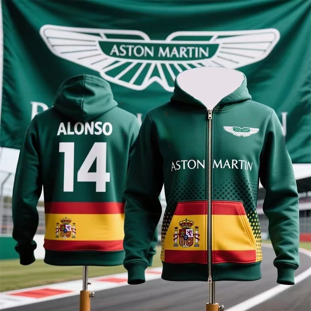 

Толстовка с капюшоном Aston Martin на молнии, модный костюм унисекс для пар, испанский гонщик, толстовка Fernando Alonso 14, уличная мотоциклетная толстовка
