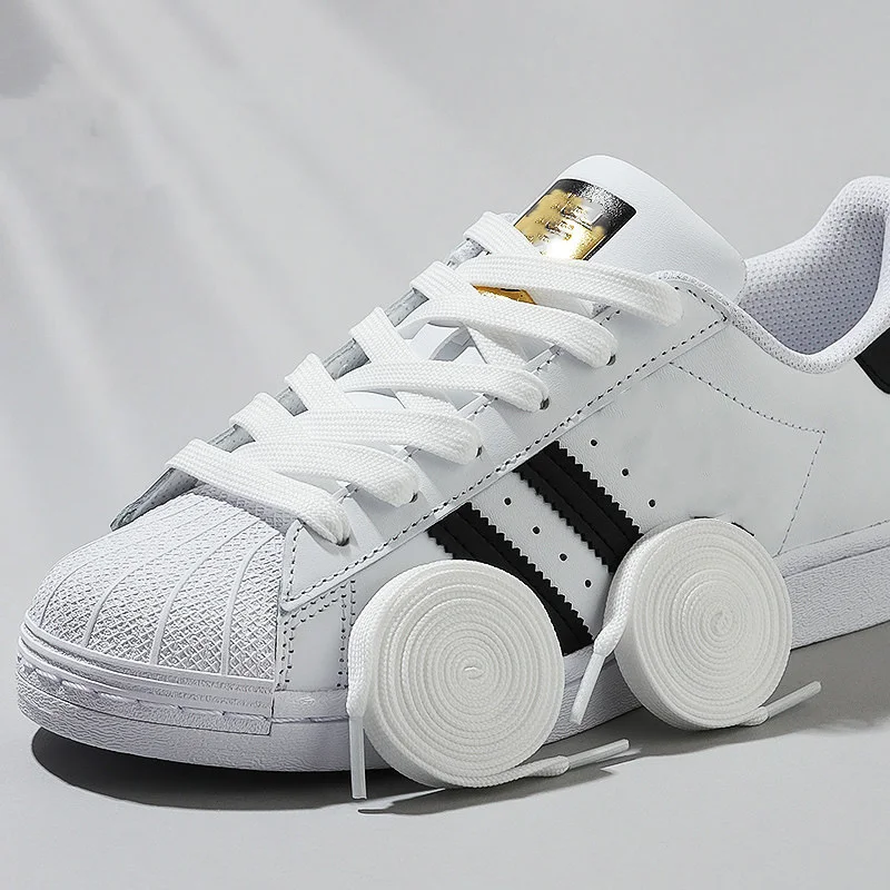 

White Double-layer Shoelaces 8MM Width Rubber Laces for Sneakers Running Shoes Black White Shoestring for Adult Kid