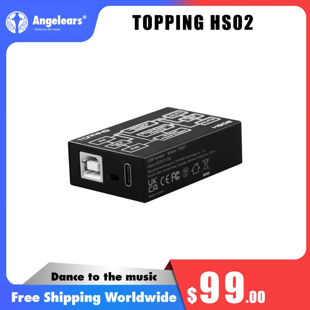 TOPPING HS02 USB 2.0 High Performance Audio Isolator with USB-B and Type C Input High Speed and Highly Compatible