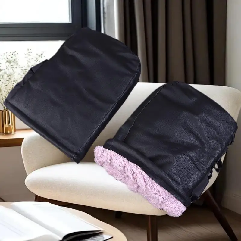 2 Set Sarung Tangan Kulit Musim Dingin untuk Sepeda Listrik - Penutup Pegangan PU yang Dipertebal, Tahan Angin & Hujan