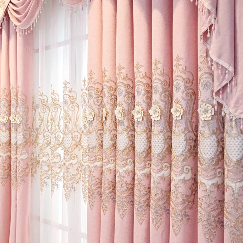 High-end Bedroom Luxury European-style Relief Embroidery High-end Bay Window Floor-to-ceiling Windows Custom Size Fashion Thick