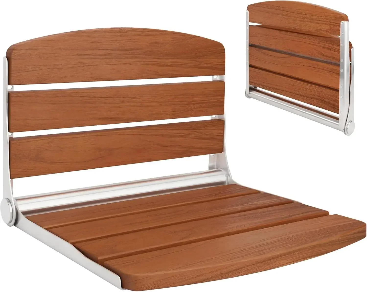 

Folding Shower Seat Bench Wall Mounted Teak Foldable Shower Seat Chair for Inside Shower Fold Down for Small Spaces, Teak Wood 4