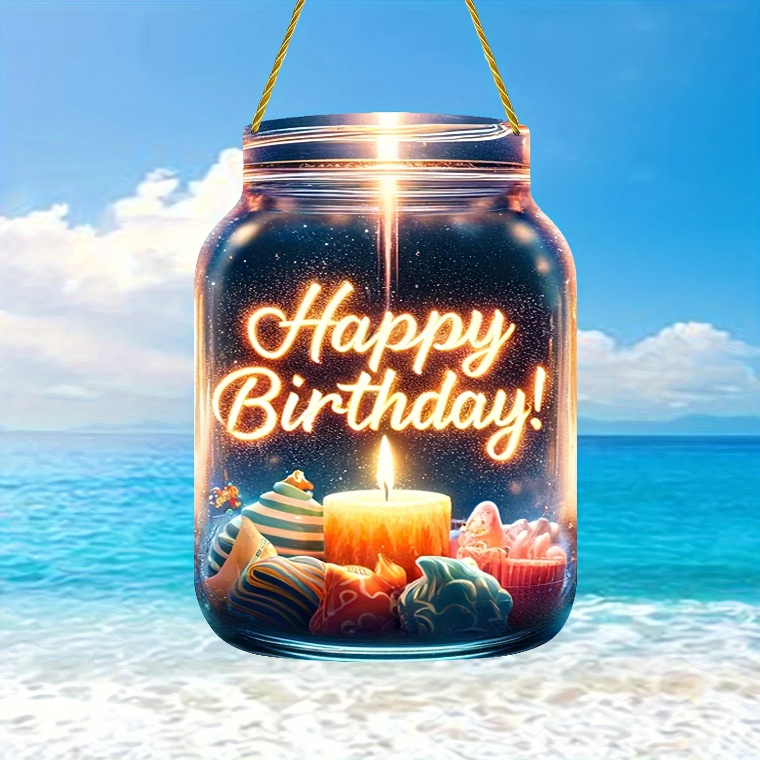 Happy Birthday Theme Mason Jar Light Catcher,Beautiful Birthday Gift For Relatives And Friends, Bedroom,Door,Window Hanging