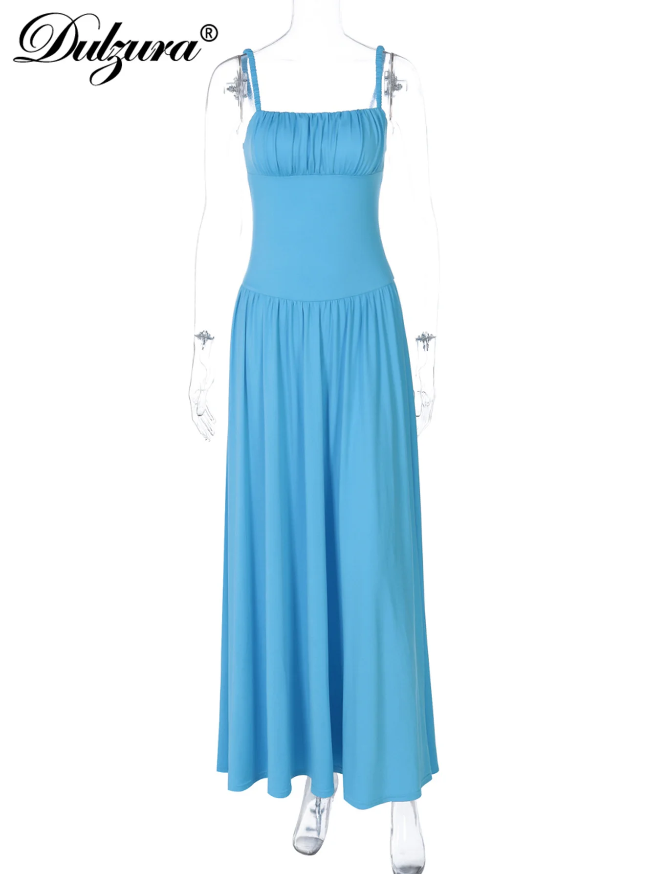 فستان طويل للسيدات من Dulzura بدون أكمام وظهر مكشوف وطيات فستان طويل مثير وأنيق للحفلات والنوادي والشارع ملابس صيفية