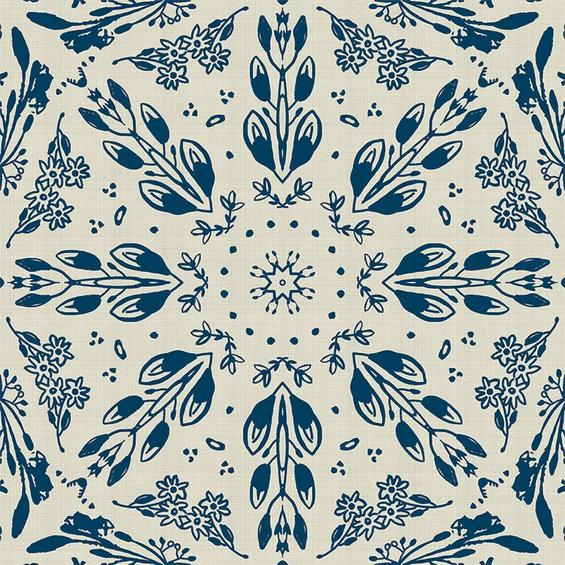 Indigo Blue Mandala Floral Peel and Stick Wallpaper Linen Texture Self Adhesive Contact Paper for Bedroom Cabinets Rental Decor