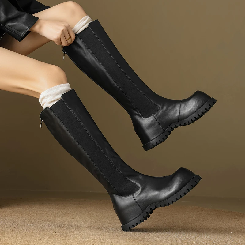 2025 الخريف موضة الأحذية النسائية 100% جلد طبيعي سميكة سوليد أحذية طويلة الركبة فاسق أحذية الحفلات #3