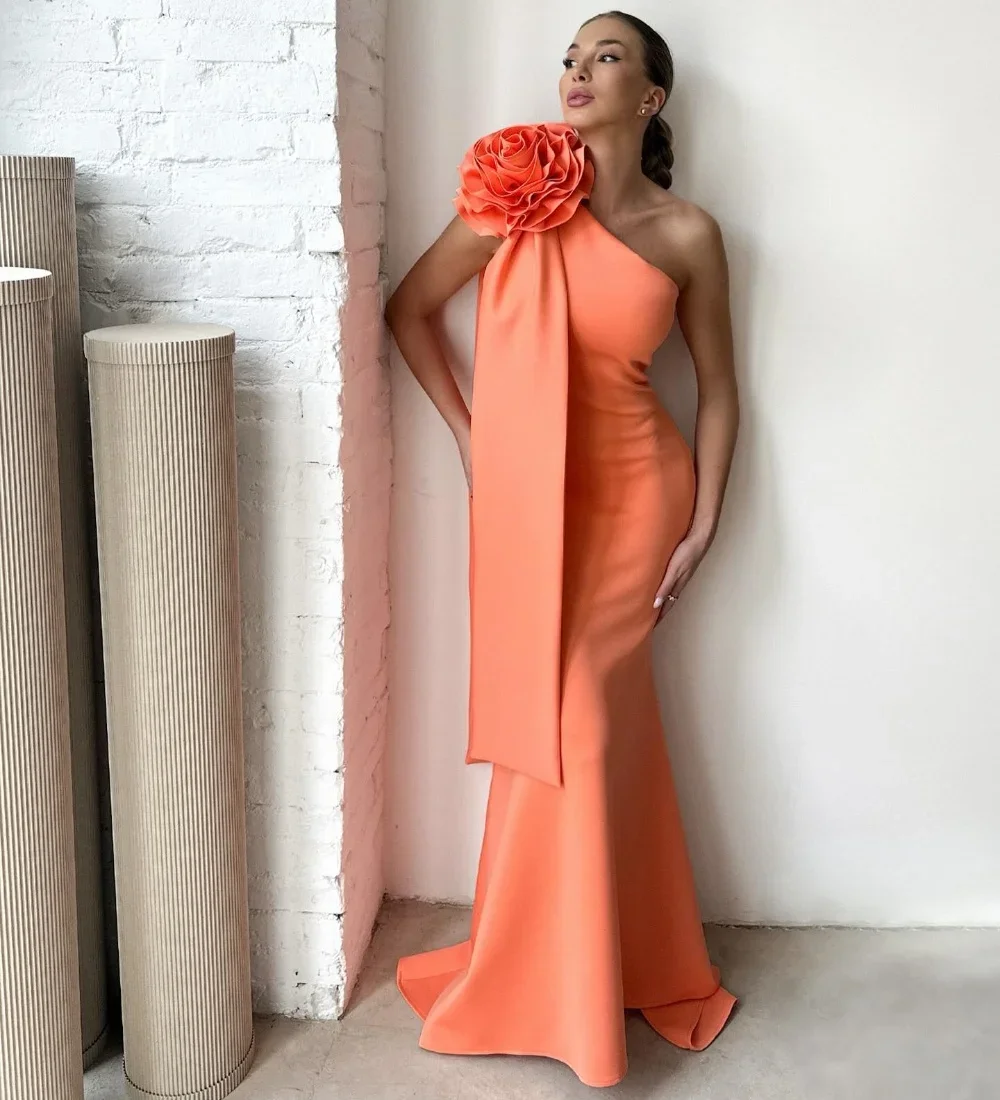 Customized Classic Pleat Flower Trumpet One-shoulder Long Dresses Cocktail Dresses High Quality Sexy Sparkle Sizes Available Int