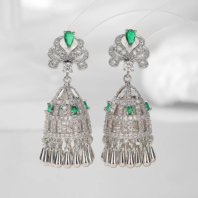 

Beautiful Wind Chime Design Zircon Dangle Earrings High Quality Women Jewelry Gift Super Luxury Dubai Bridal Earrings for Party