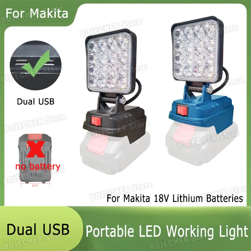 

Беспроводной светодиодный рабочий фонарь для Makita 18 В, литиевая батарея, уличный фонарик, лампа для кемпинга, аварийное освещение, детали электроинструментов