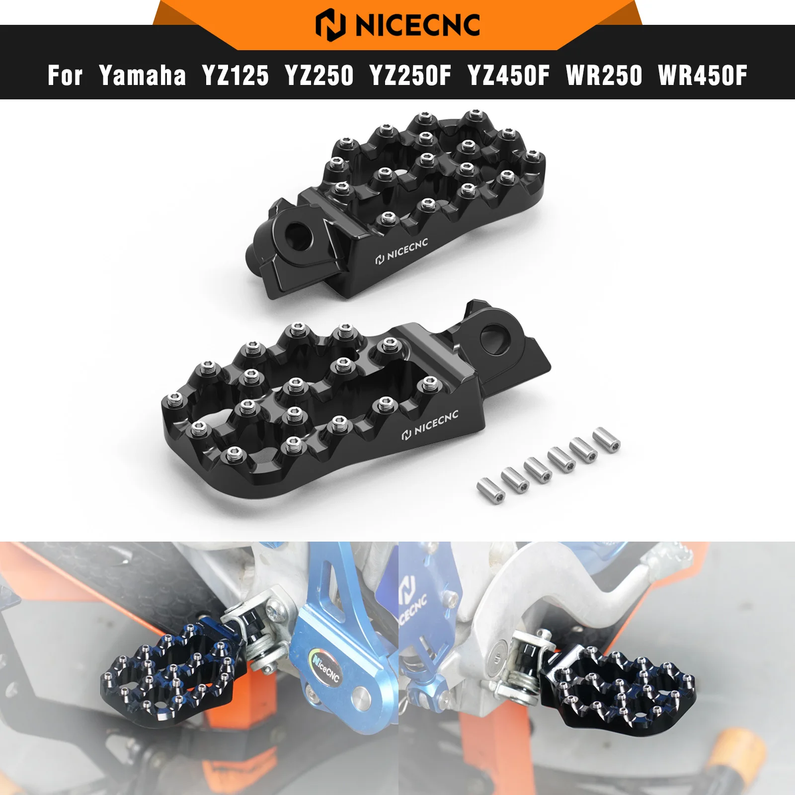 NICECNC For Yamaha YZ250F YZ450F WR250F WR450F 2005-2023 Extender Footrest Footpegs Lower 12mm YZ125 2005-2025 YZ250 2005-2024