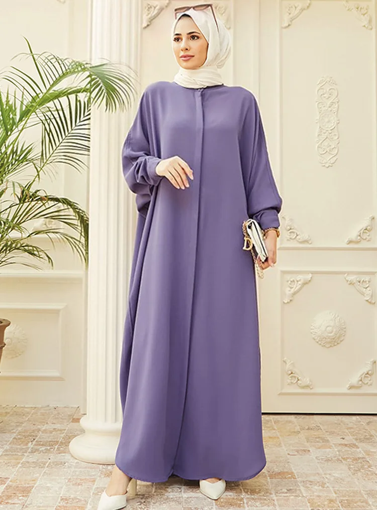 

Elegant Purple Abayas For Women Long Sleeve Muslim Dress Dubai Cardigan Kimono Clothes Ramadan Evening Party Kaftan Fashion